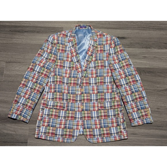 Alan Flusser Other - Alan Flusser Men's Multicolor Patchwork Madras Cotton Blazer Jacket Size 46R